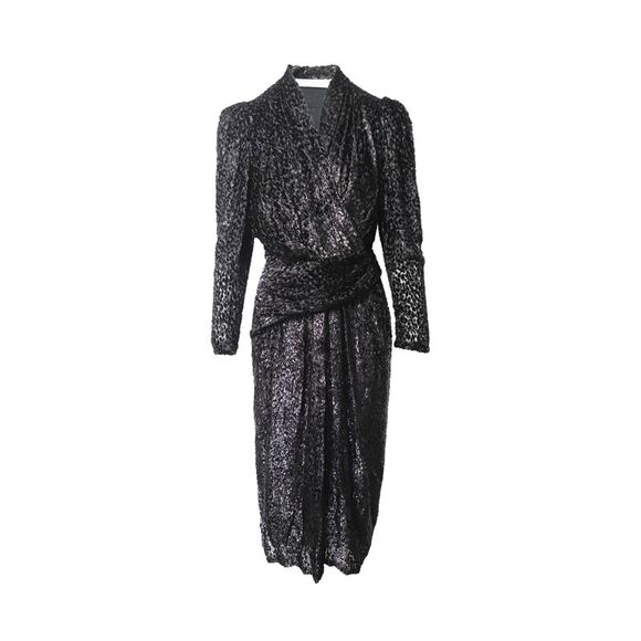 IRO Xonina Wrap-Effect Metallic Devoré Velvet Midi Dress In Black Viscose